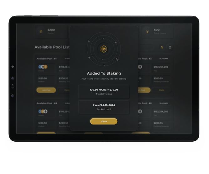 Masternoded staking interface showing lock periods and pool options