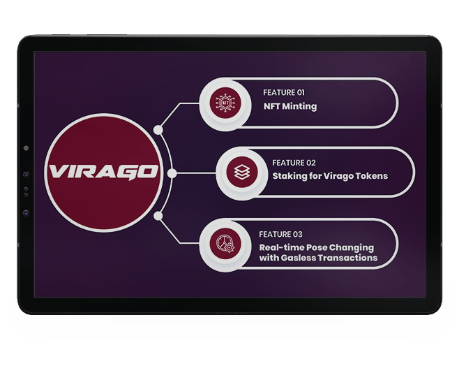 Virago features including minting, $NAILS staking, and OpenSea pose changes